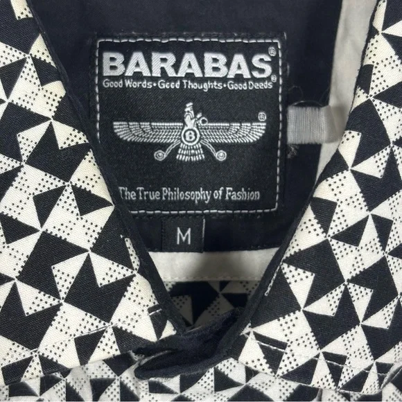 Barabas Button Down Black White Geometric Long Sleeve Shirt Men’s Sz. M - Picture 2 of 6